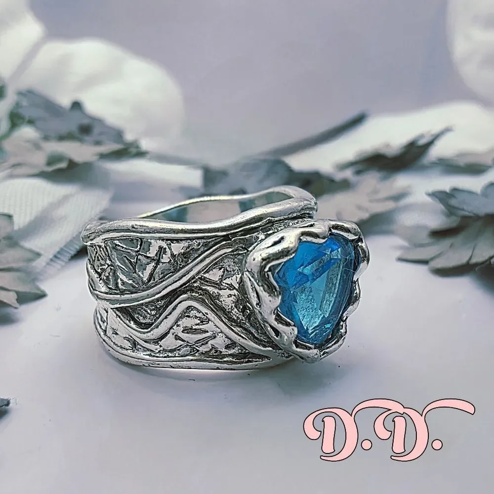 Heart Shaped Blue Topaz Ring on 925 Silver Antique Band